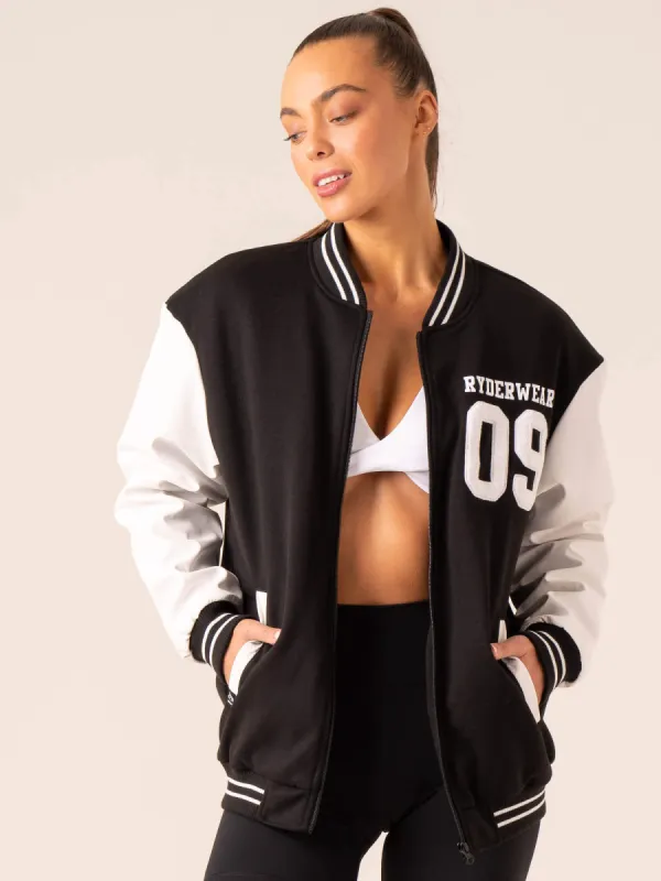 Varsity Bomber Jacket - Black/Vanilla sold by Ryderwear