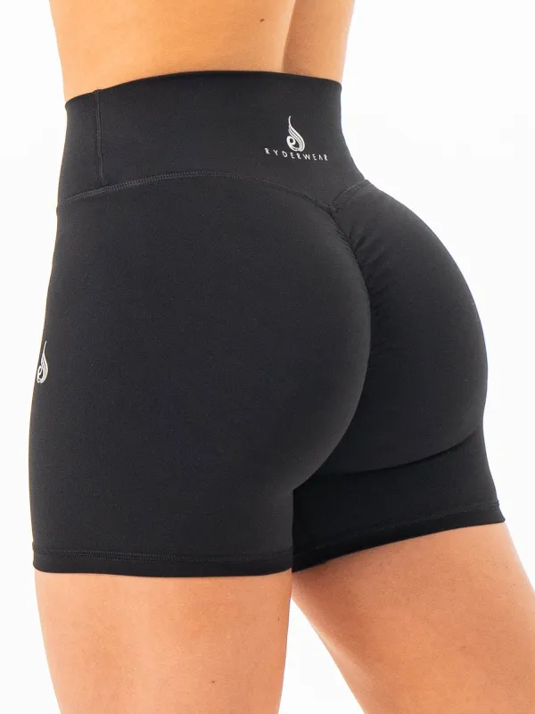 NKD High Waisted Scrunch Shorts - Black sold by Ryderwear