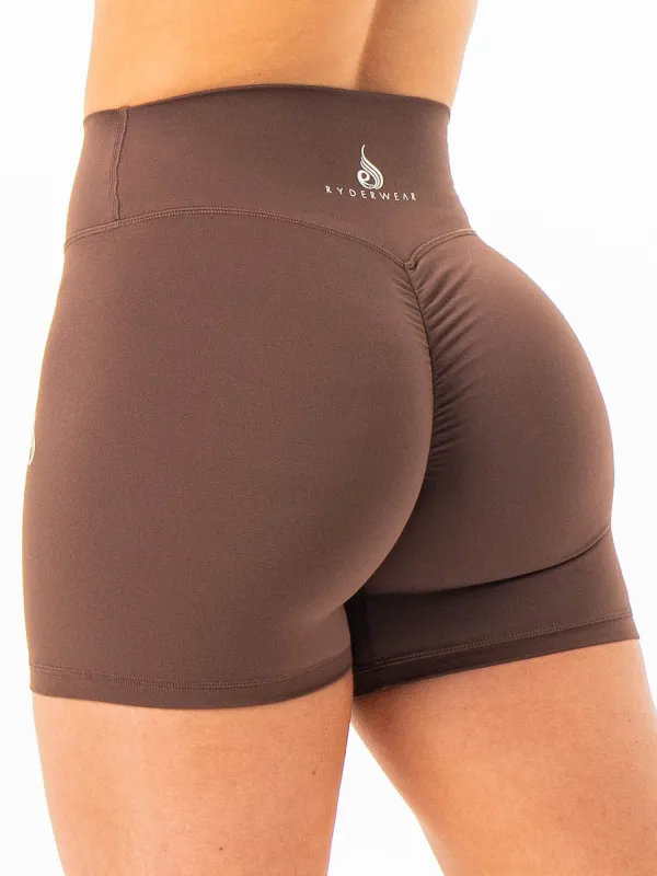 NKD High Waisted Scrunch Shorts - Chocolate sold by Ryderwear