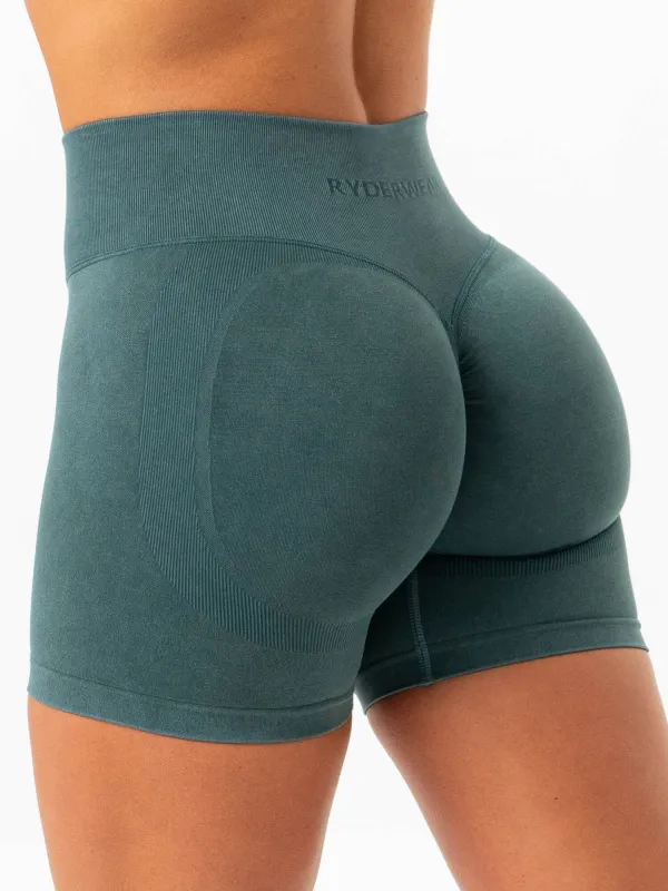 Stonewash Scrunch Seamless Shorts -  Petrol Stonewash sold by Ryderwear