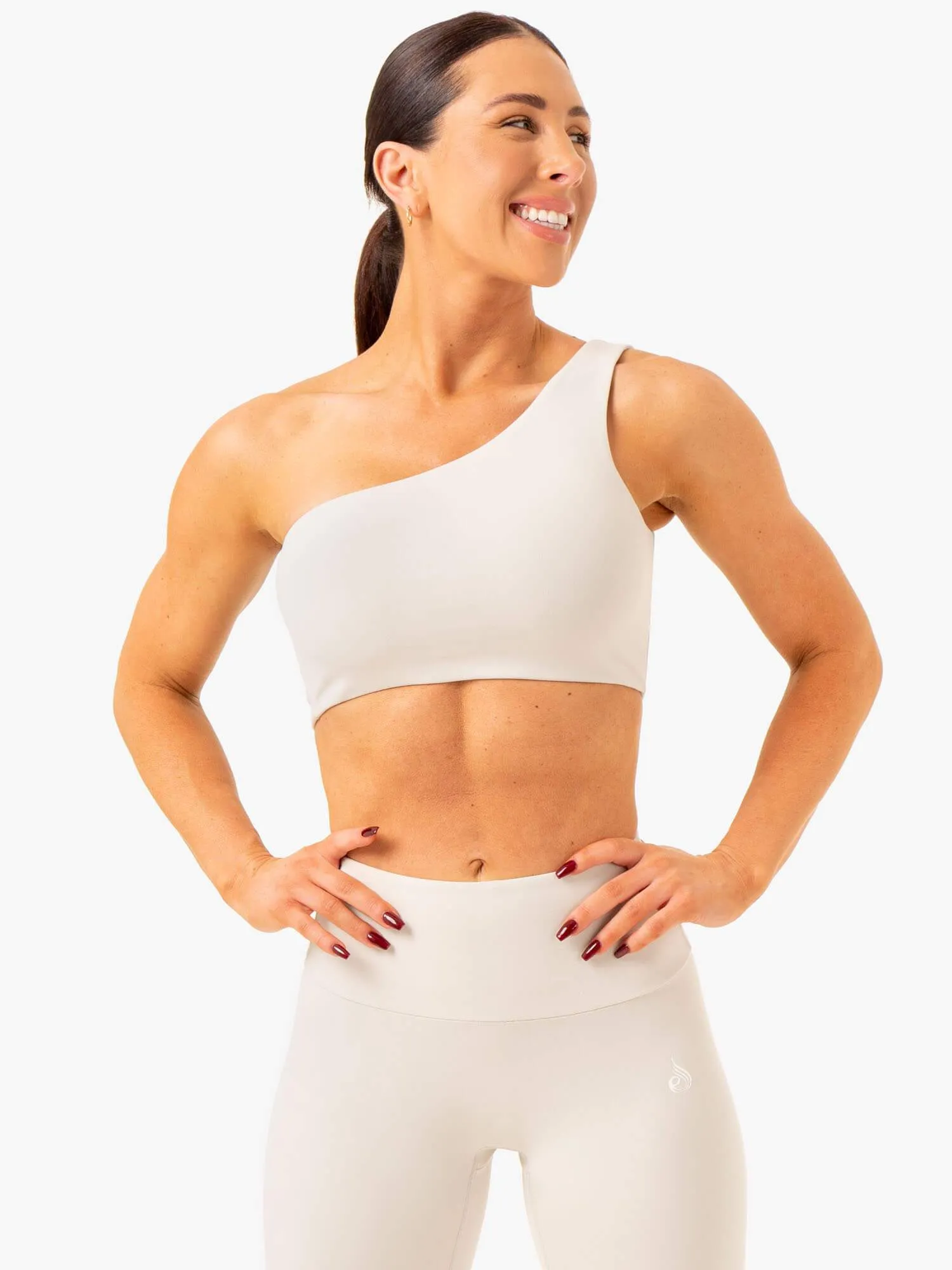 Adapt One Shoulder Sports Bra - Snow Grey sold by Ryderwear