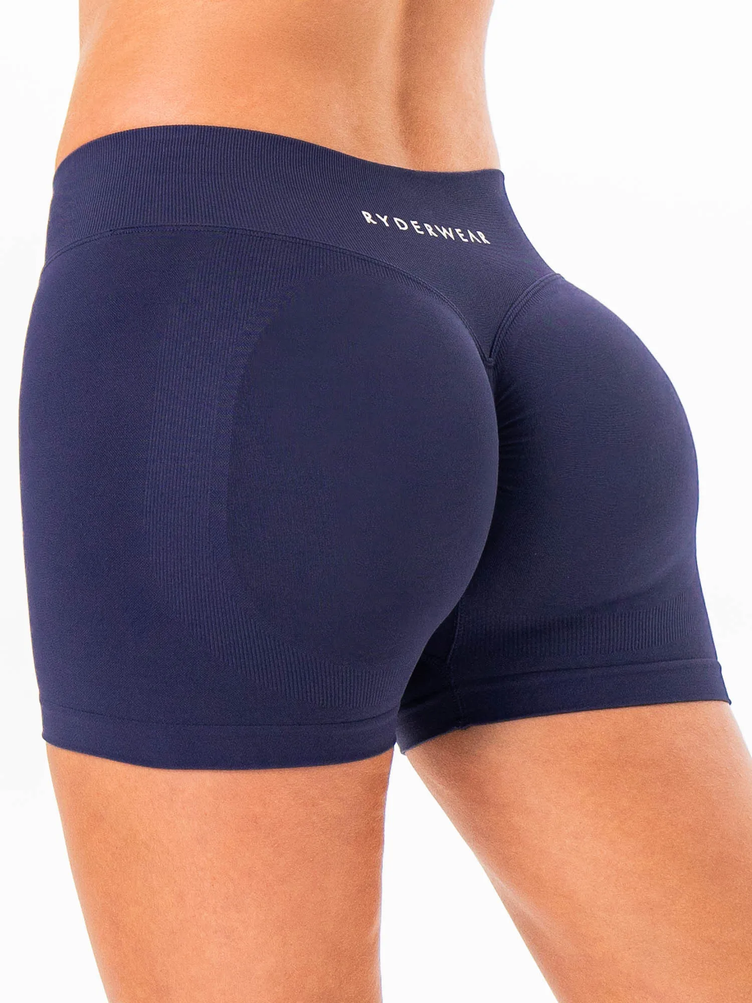 Sculpt Seamless Mini Mid Rise Shorts - Deep Blue sold by Ryderwear