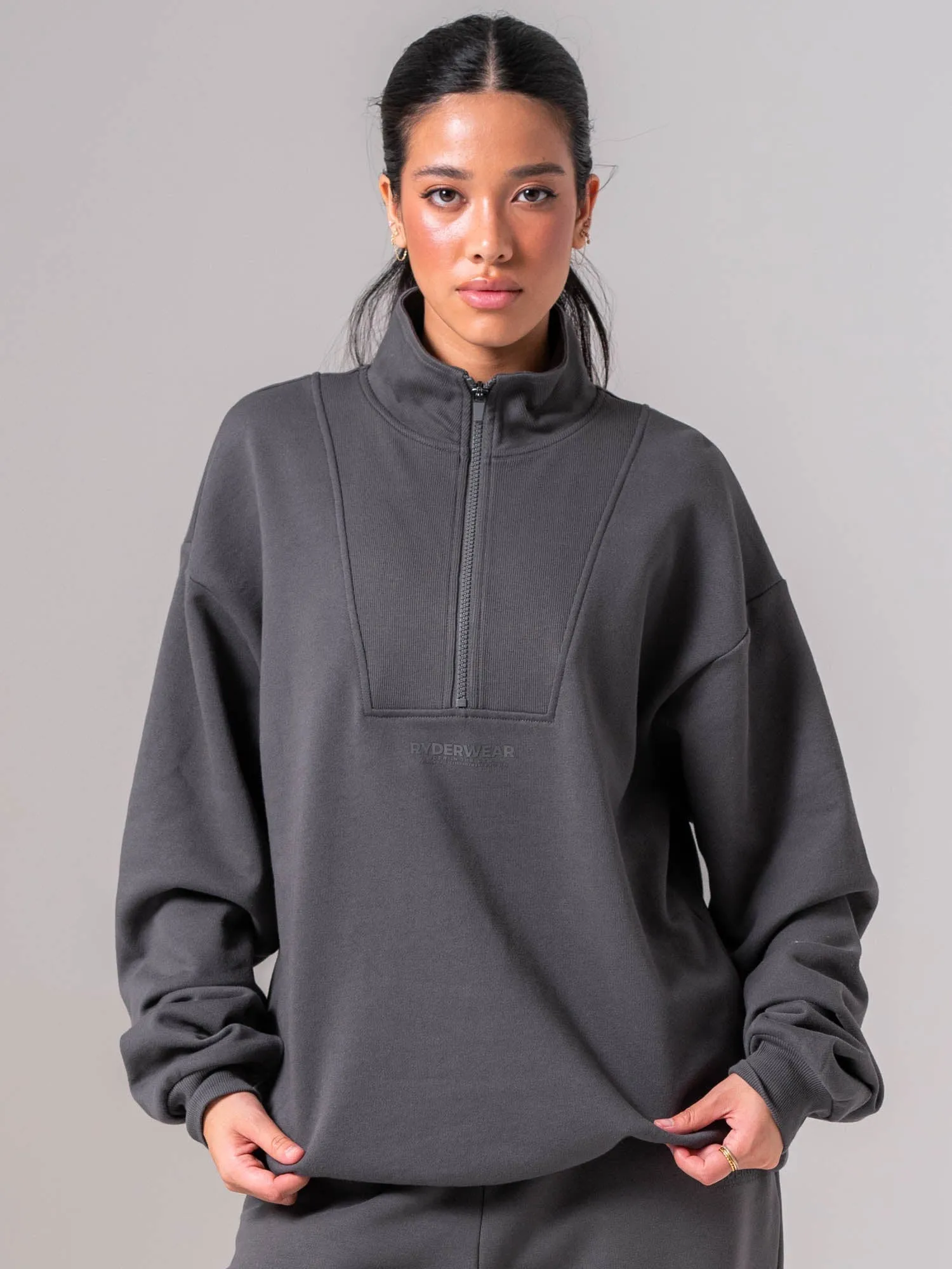 Unisex Fleece Half Zip - Charcoal sold by Ryderwear