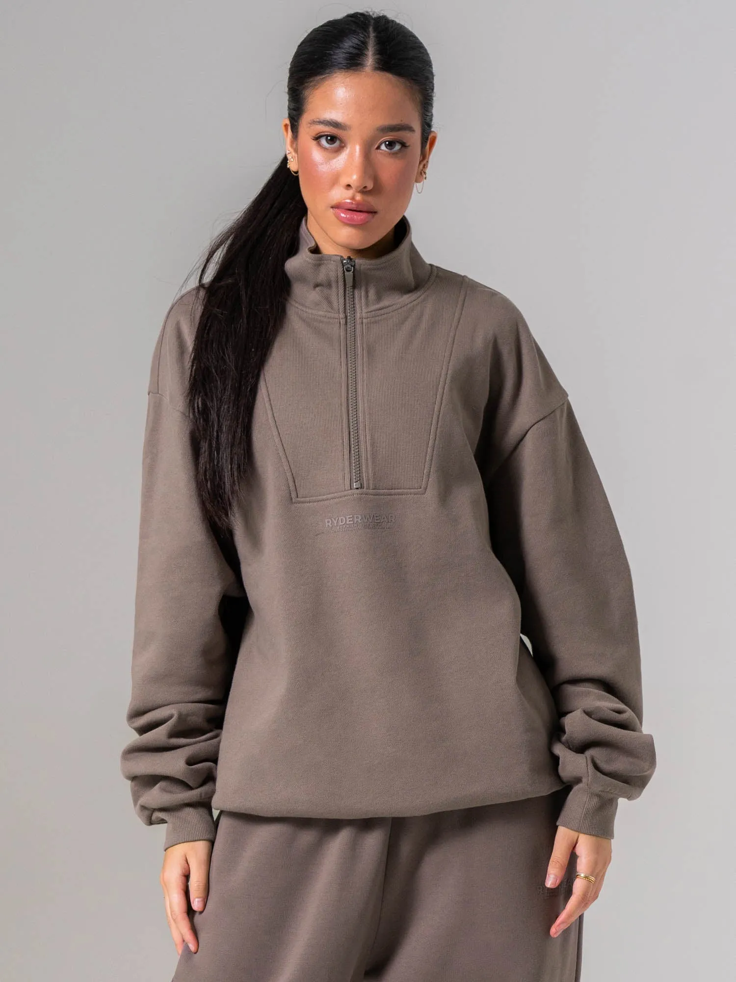 Unisex Fleece Half Zip - Deep Taupe sold by Ryderwear