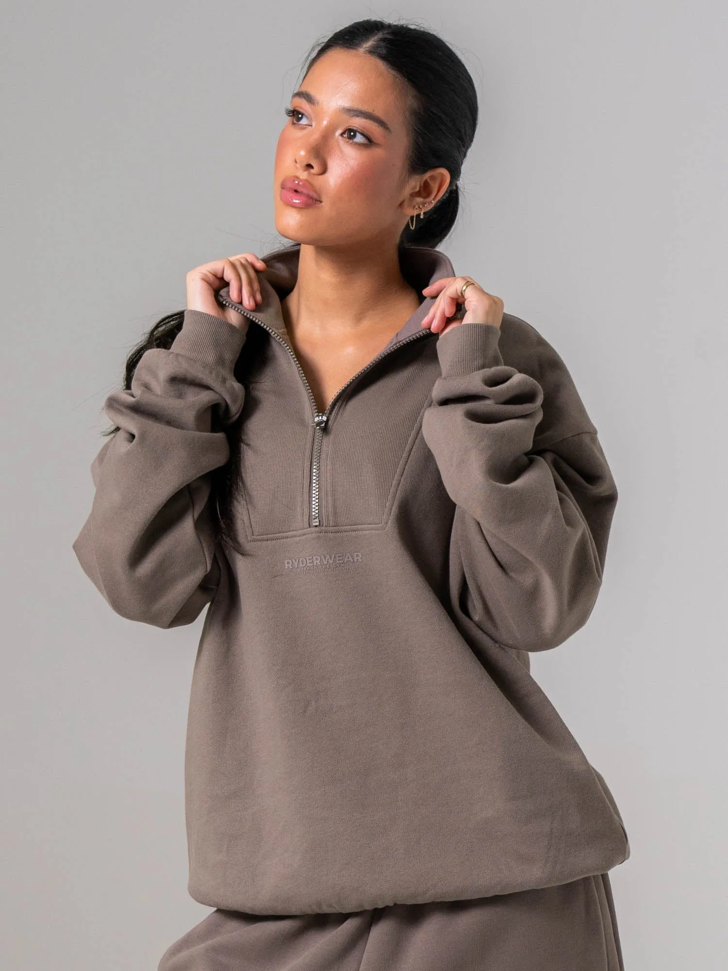 Unisex Fleece Half Zip - Deep Taupe sold by Ryderwear product image thumbnail 2