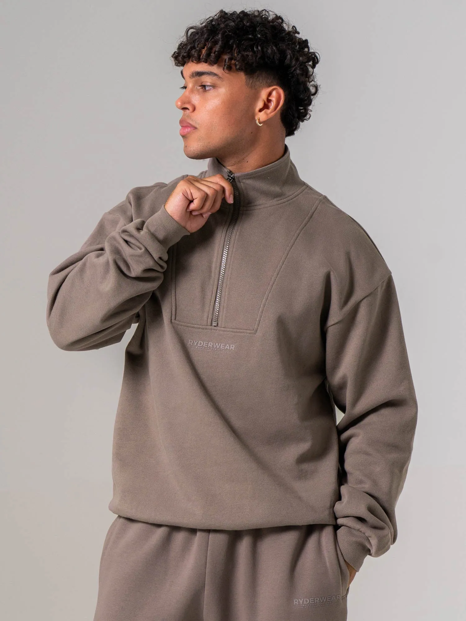 Unisex Fleece Half Zip - Deep Taupe sold by Ryderwear product image thumbnail 2