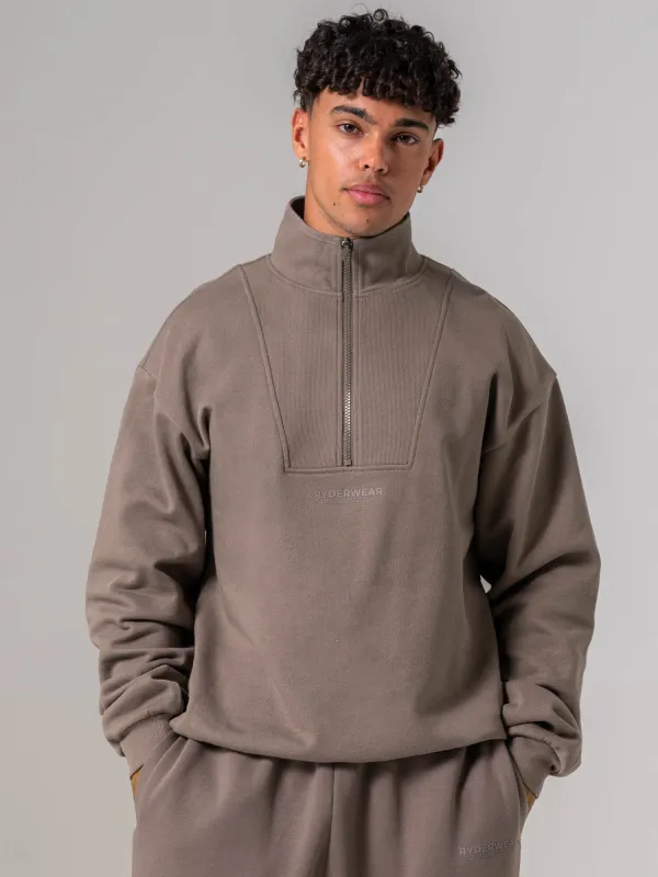 Unisex Fleece Half Zip - Deep Taupe made by Ryderwear