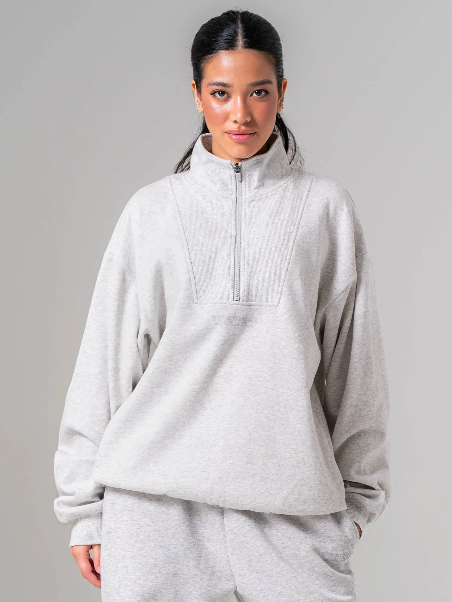 Unisex Fleece Half Zip - Snow Marle sold by Ryderwear