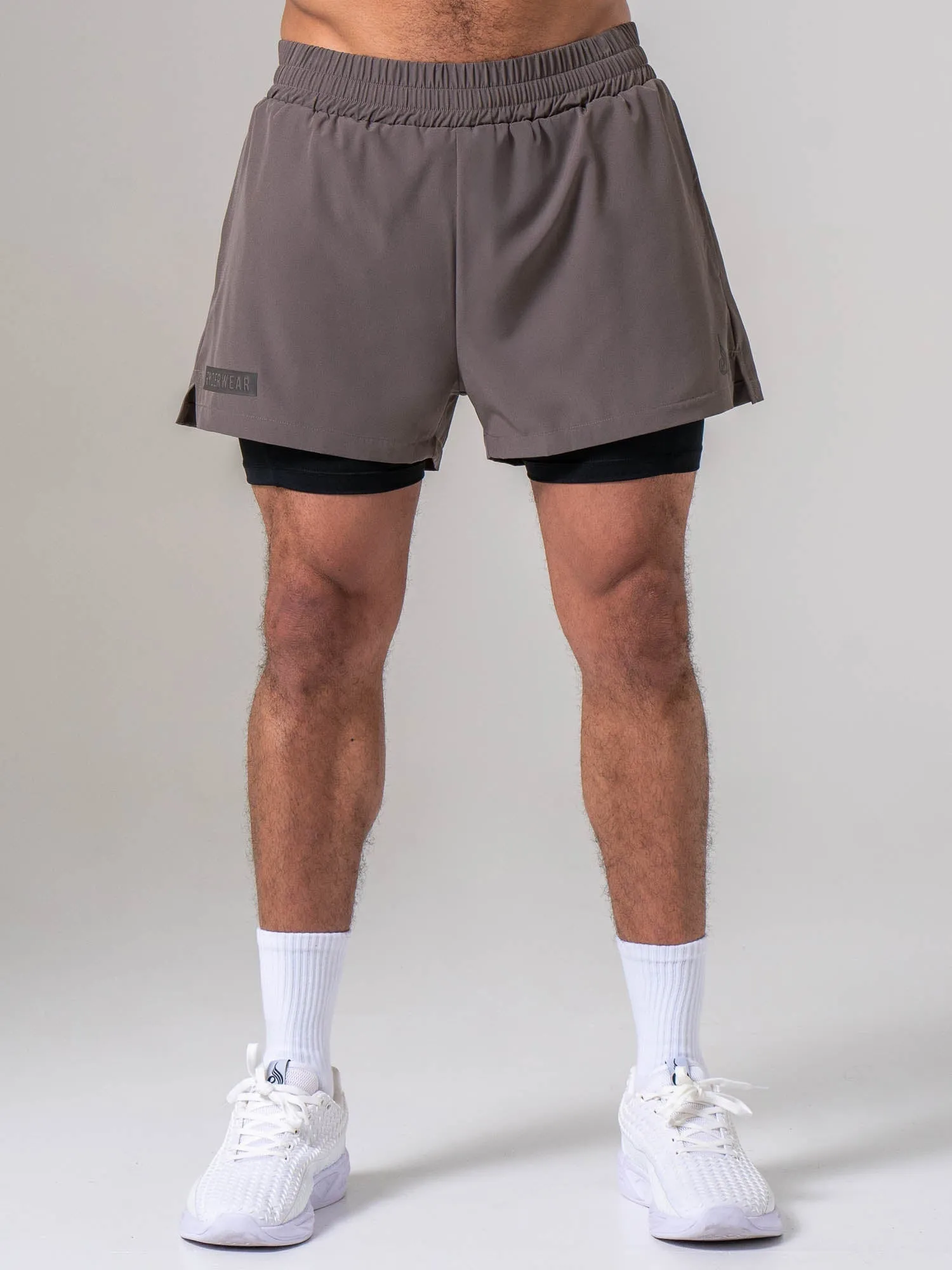 Pursuit 2 In 1 Training Shorts - Deep Taupe sold by Ryderwear product image thumbnail 2