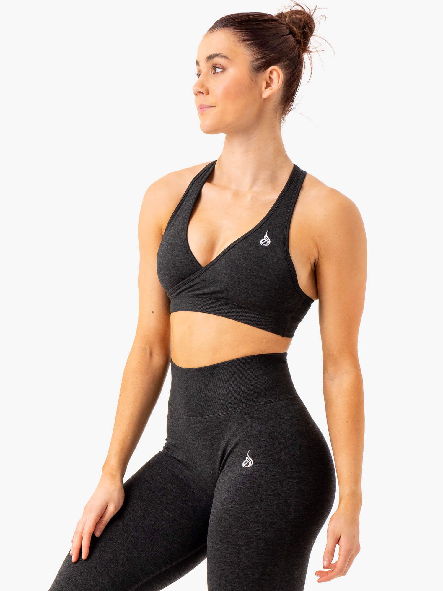 Essential Seamless Cross Over Sports Bra - Black Marl sold by Ryderwear product image thumbnail 3