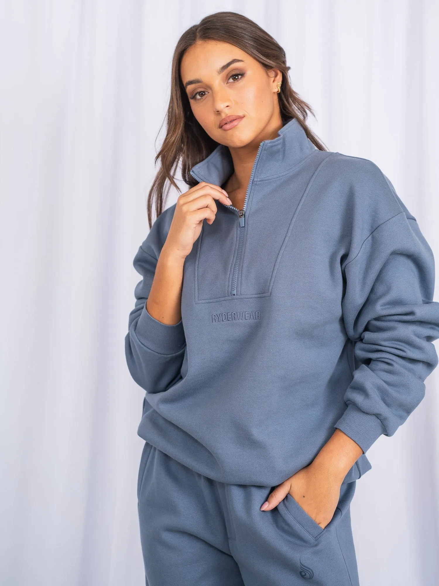 Unisex Half Zip Jumper - Denim Blue sold by Ryderwear product image thumbnail 3