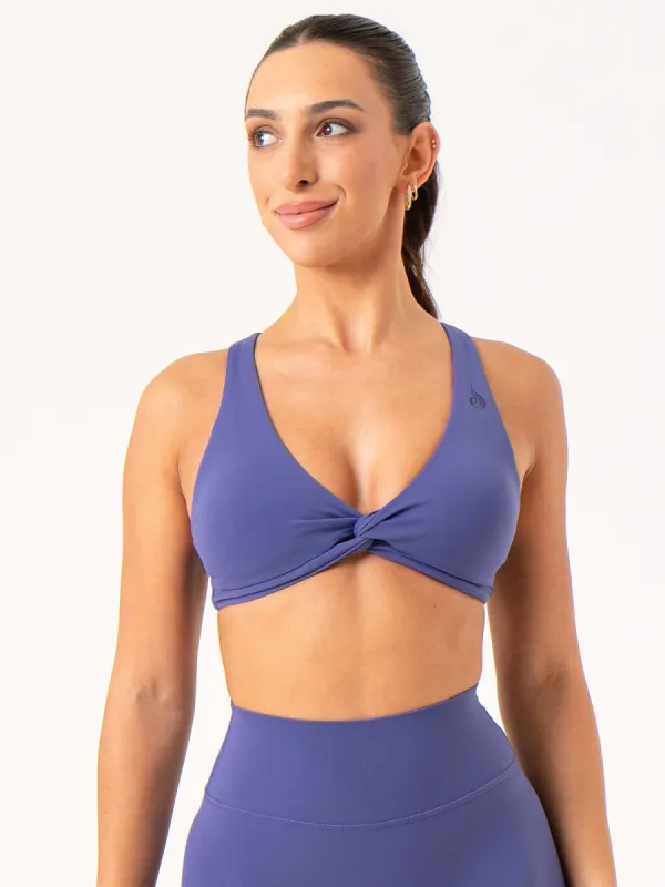 NKD Knot Sports Bra - Indigo sold by Ryderwear