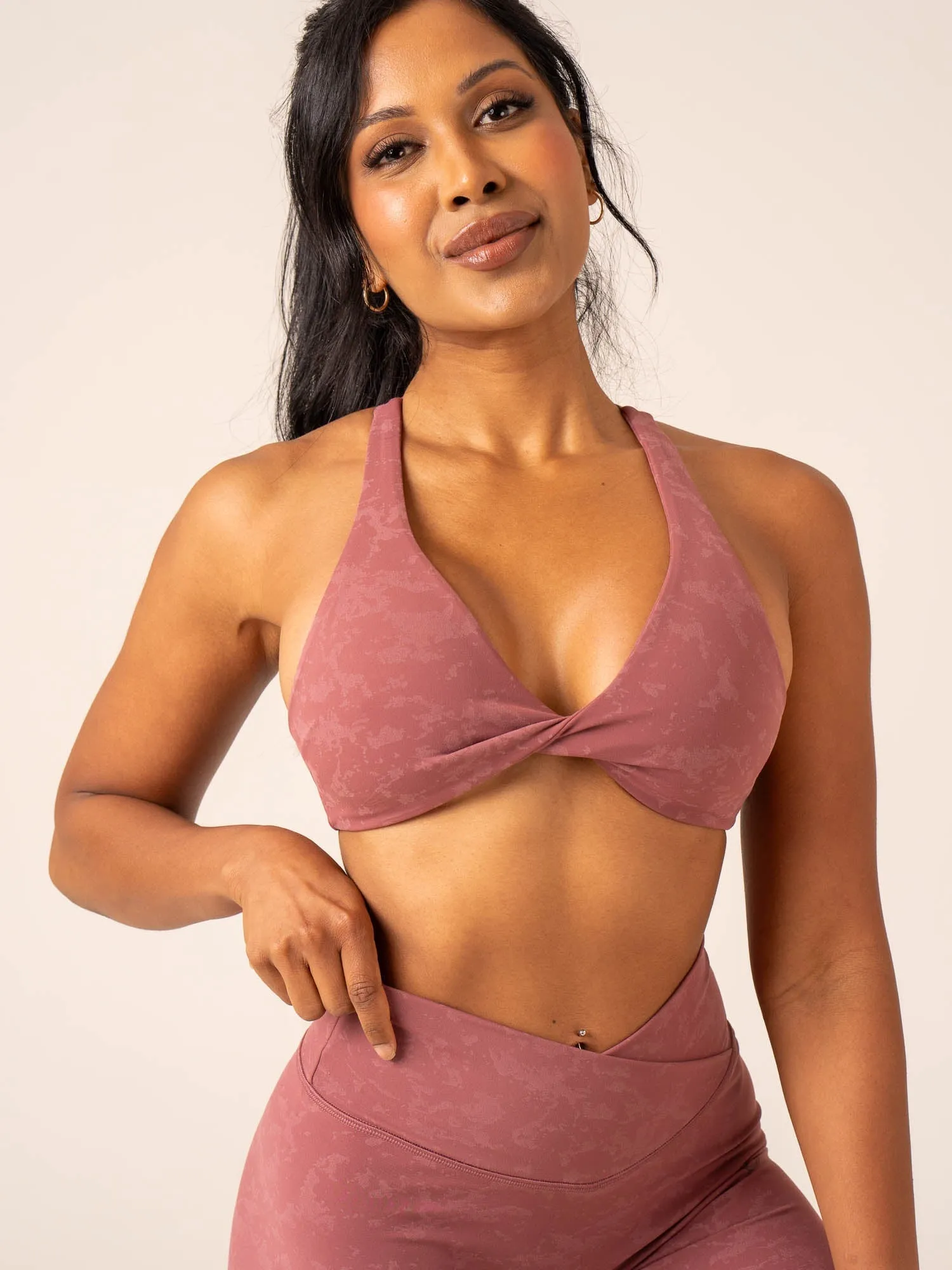 NKD Stonewash Twist Sports Bra - Boysenberry Stonewash sold by Ryderwear