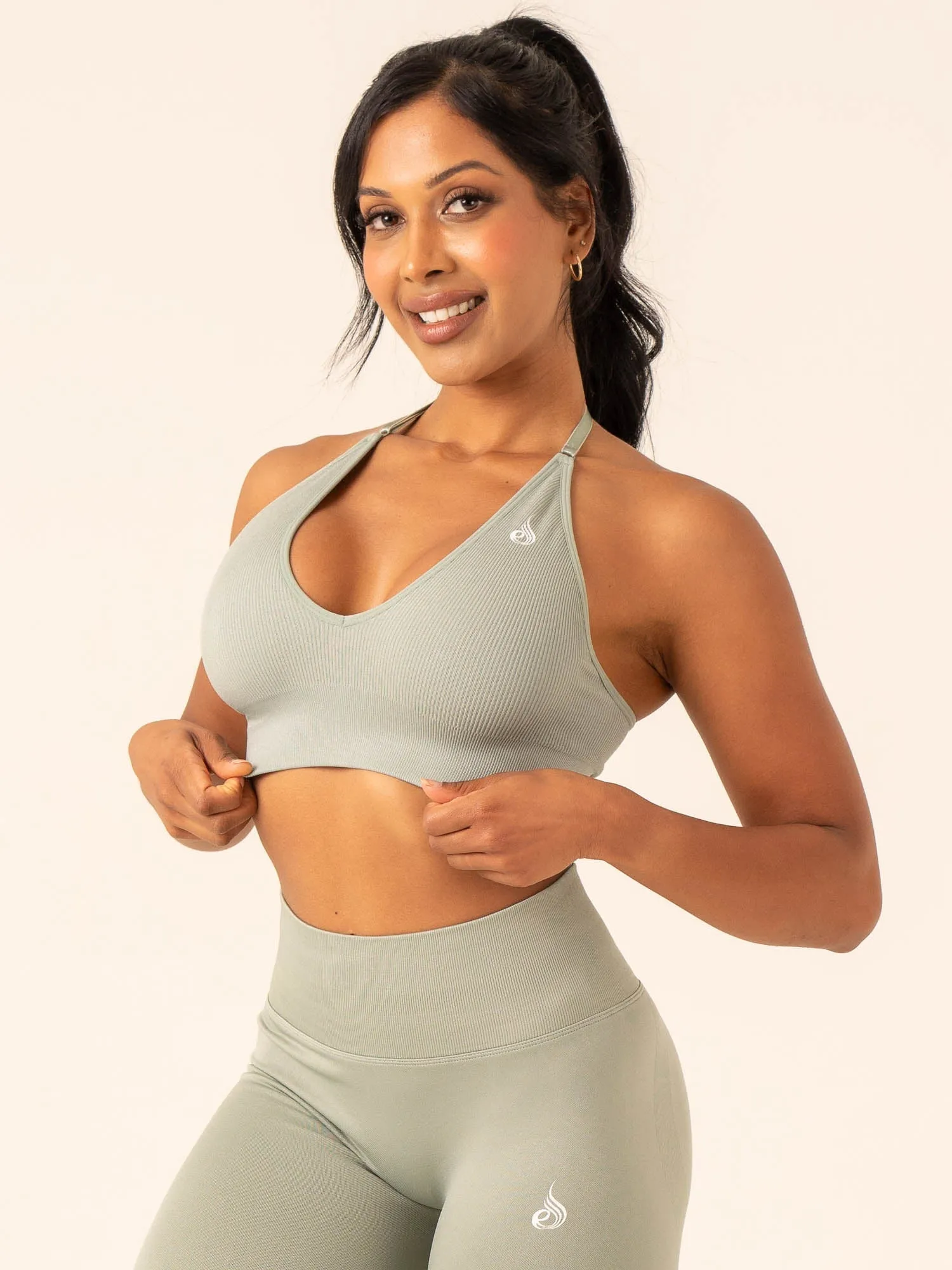 Lift Rib Seamless Halter Sports Bra - Sage sold by Ryderwear product image thumbnail 3