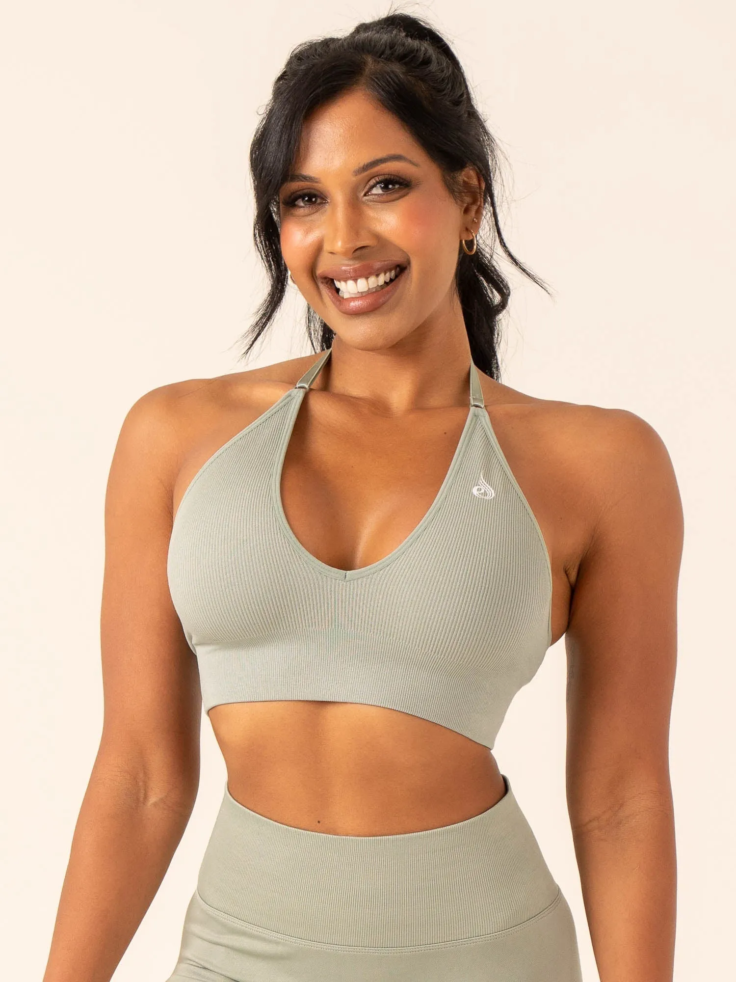 Lift Rib Seamless Halter Sports Bra - Sage sold by Ryderwear