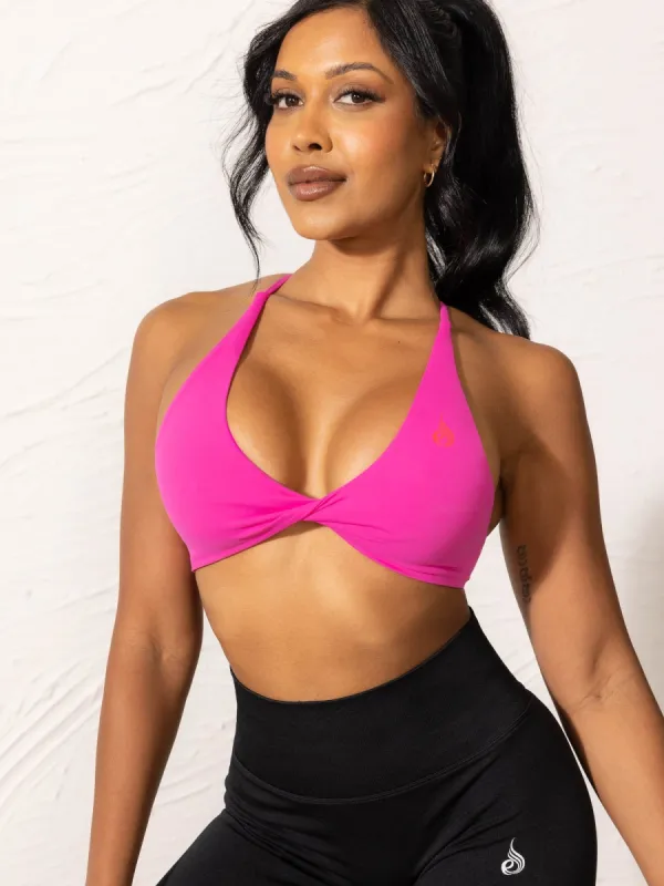 NKD Twist Sports Bra - Neon Pink sold by Ryderwear