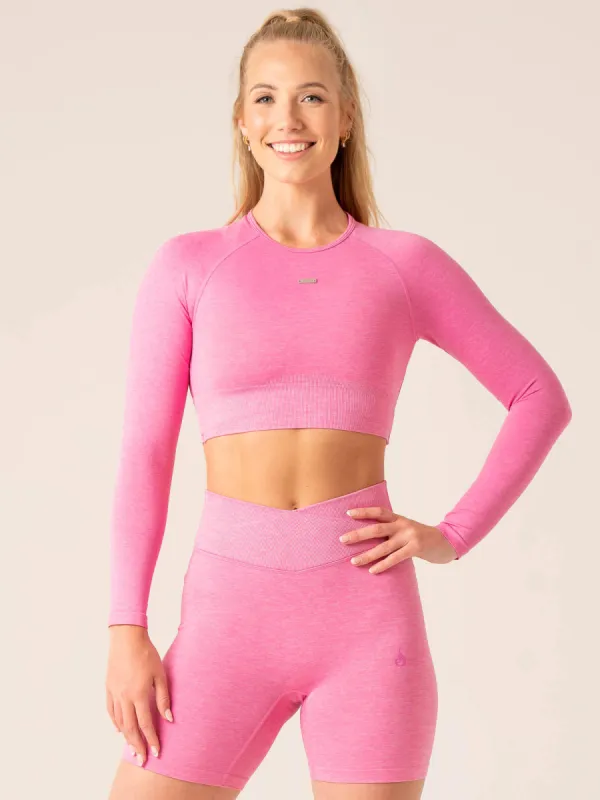 Focus Seamless Long Sleeve Top - Hot Pink Marl sold by Ryderwear