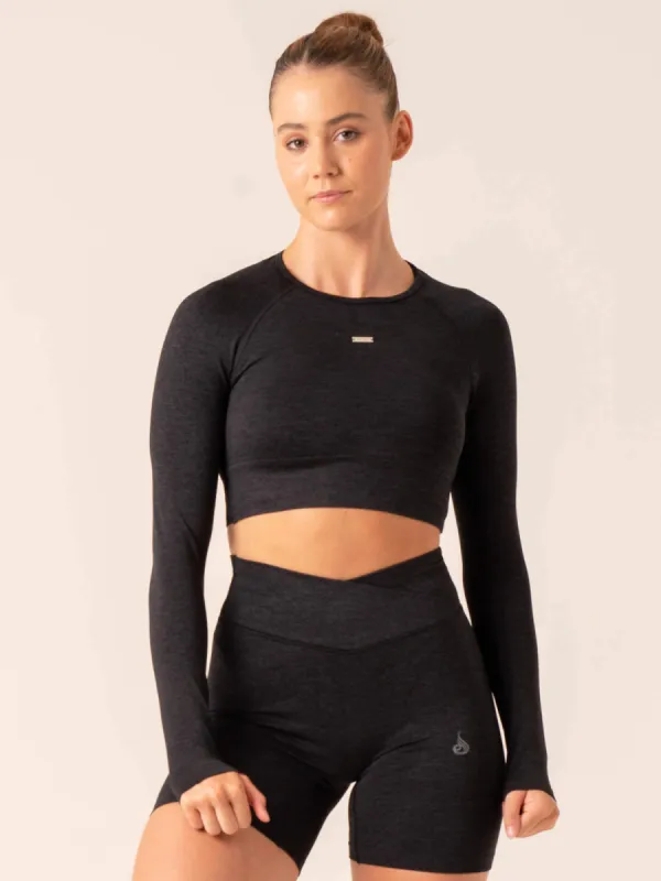 Focus Seamless Long Sleeve Top - Black Marl sold by Ryderwear