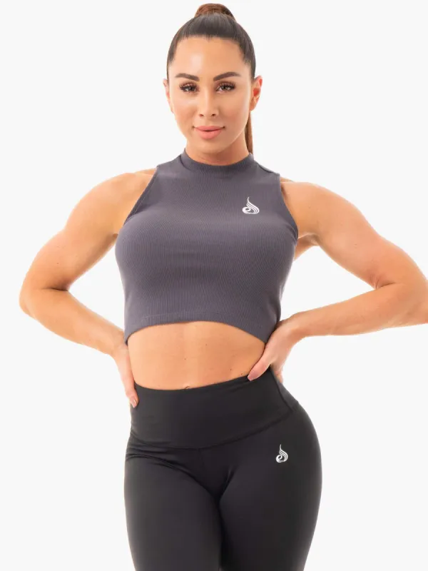 Ribbed Crop Tank - Charcoal sold by Ryderwear