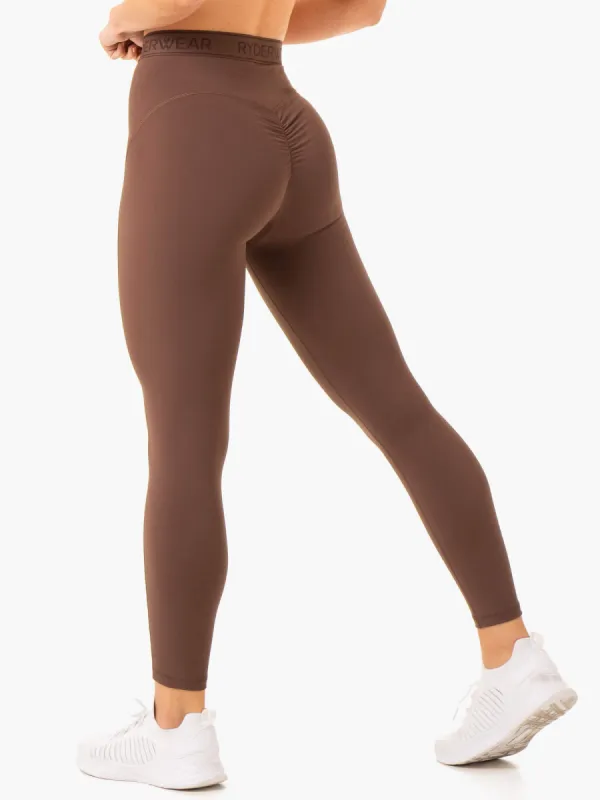 Level Up High Waisted Scrunch Leggings - Chocolate sold by Ryderwear