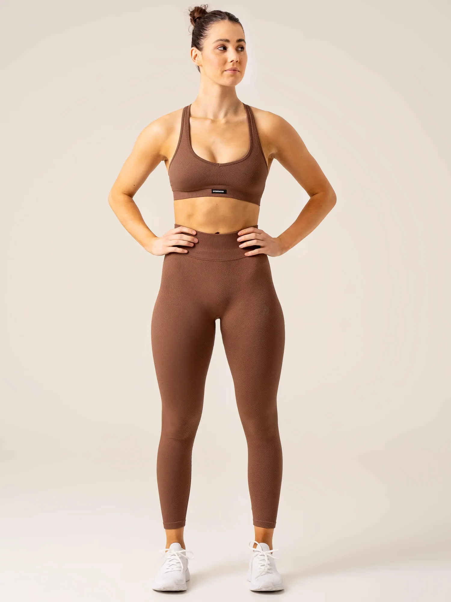 Circuit Rib Seamless High Waisted Leggings - Chocolate sold by Ryderwear product image thumbnail 4