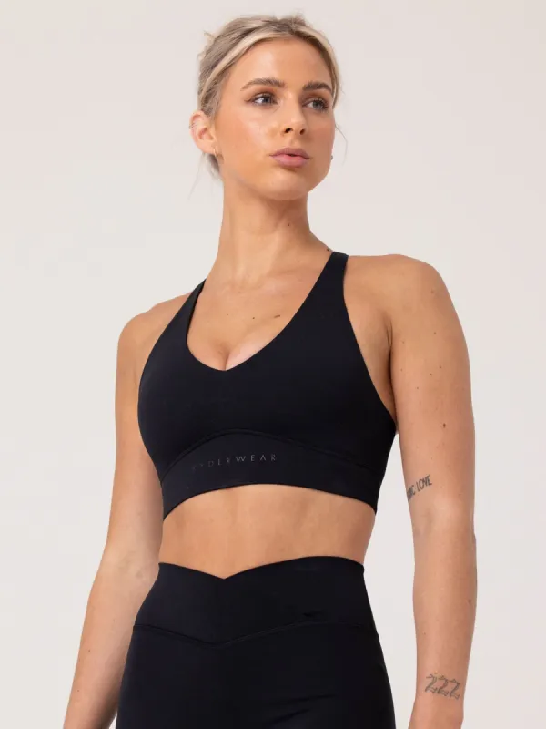 NKD Cross Over Sports Bra - Black sold by Ryderwear