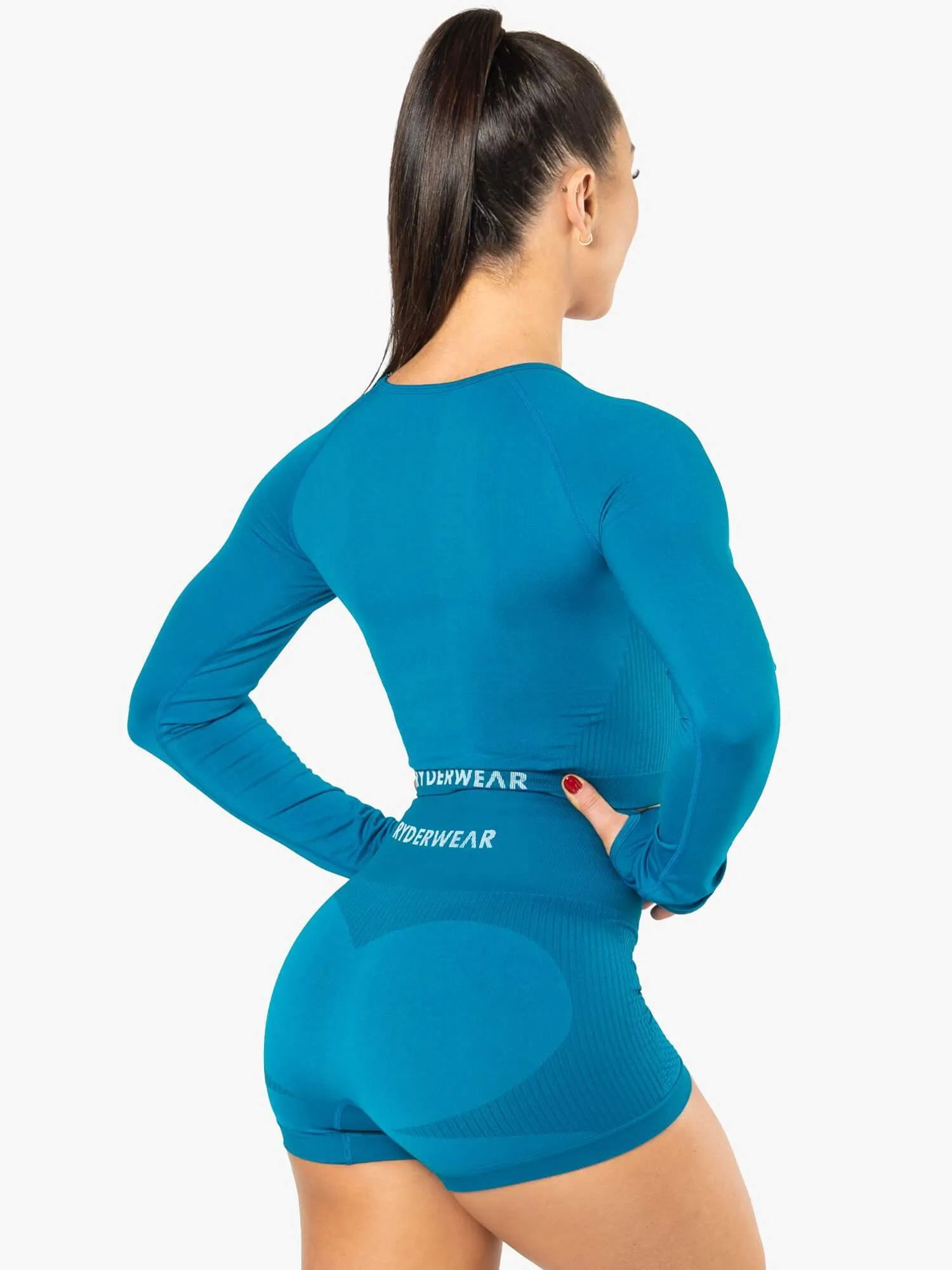 Electra Seamless Long Sleeve Crop Top - Electric Blue sold by Ryderwear product image thumbnail 2