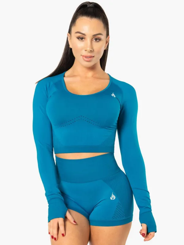 Electra Seamless Long Sleeve Crop Top - Electric Blue sold by Ryderwear