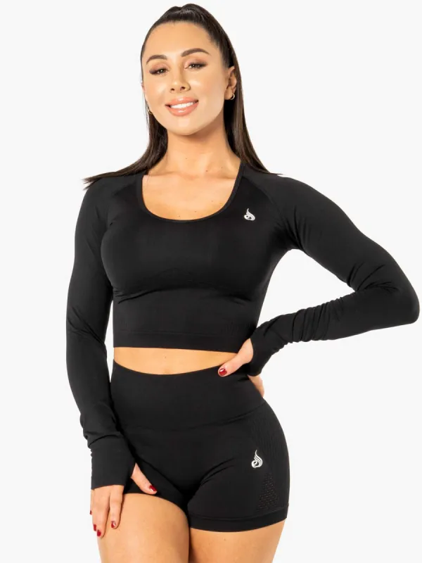 Electra Seamless Long Sleeve Crop Top - Black sold by Ryderwear