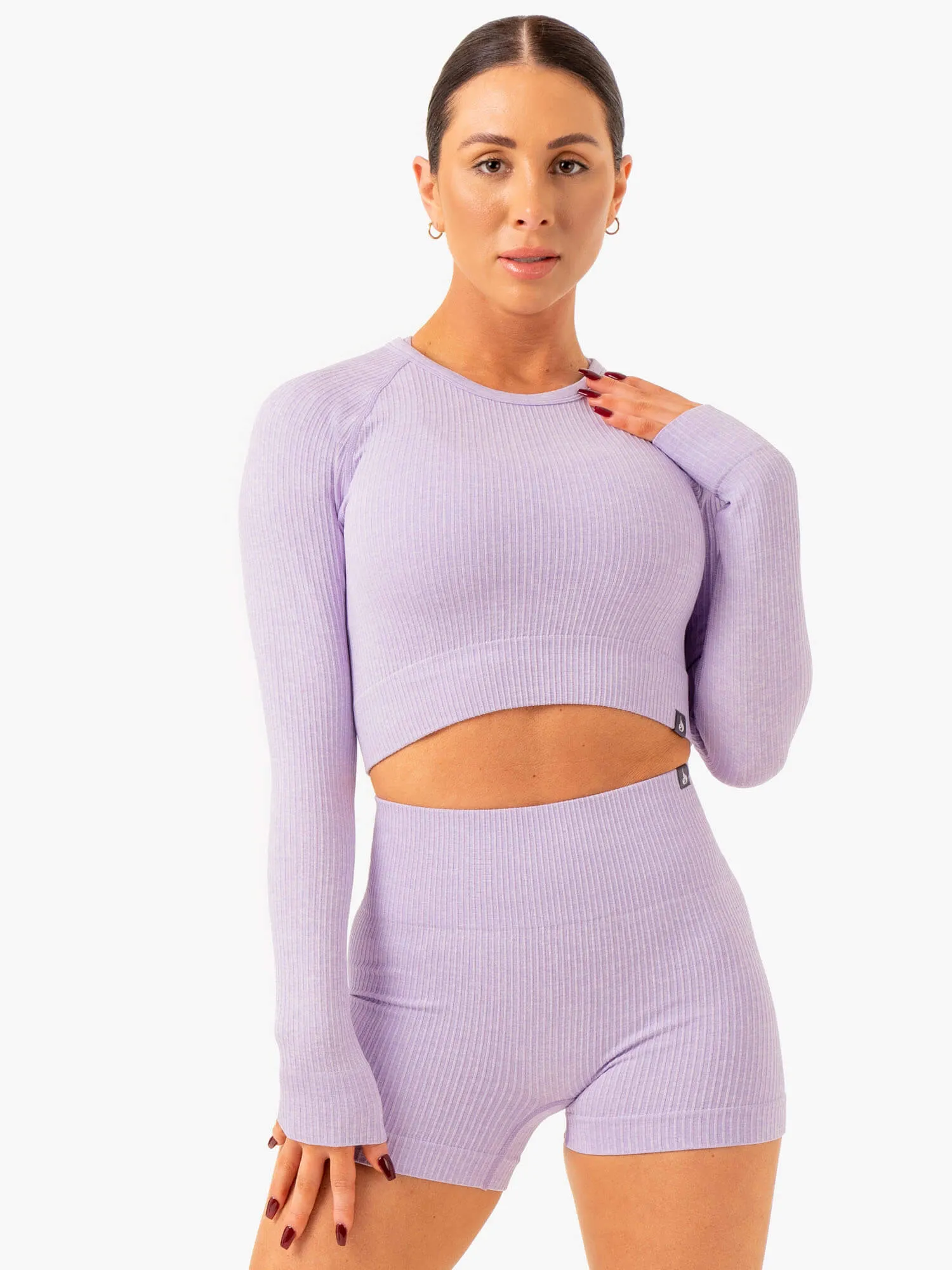 Rib Seamless Long Sleeve Top - Lavender Marl sold by Ryderwear