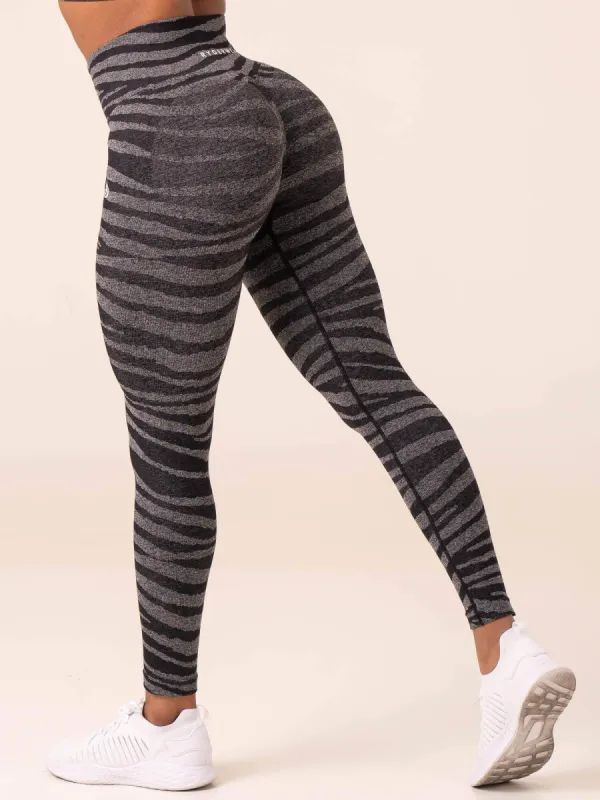 Zebra Seamless Leggings - Grey Marl / Black Zebra sold by Ryderwear