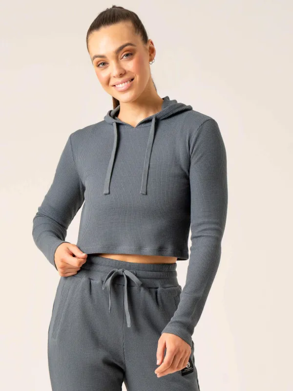 Women's Waffle Lounge Hoodie - Steel Blue sold by Ryderwear