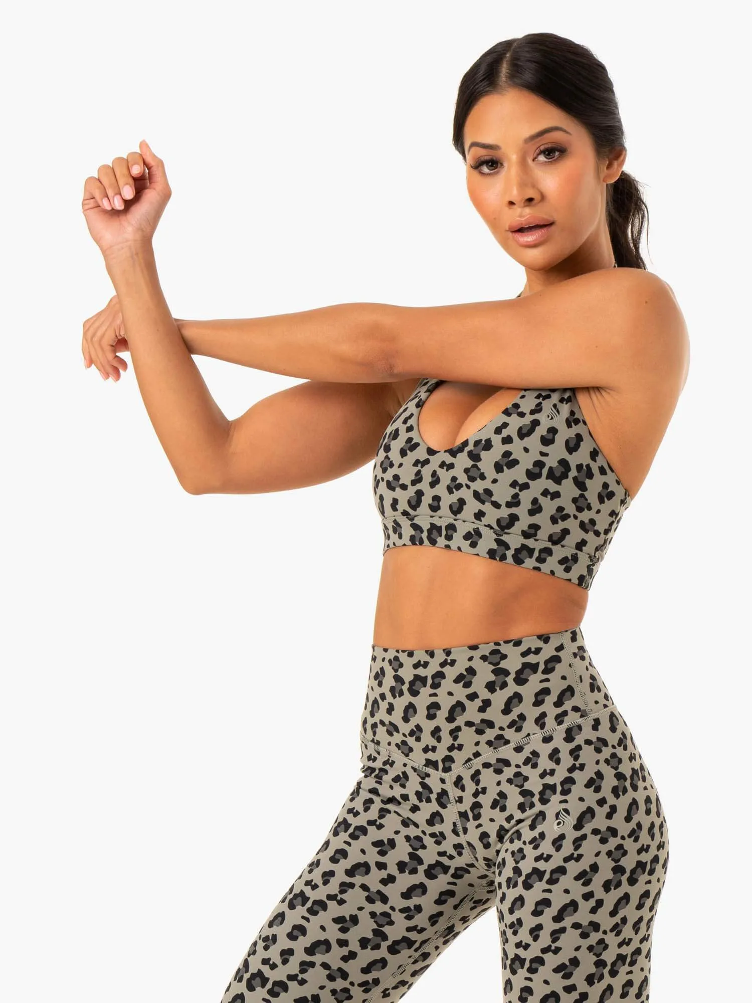 Hybrid Halter Sports Bra - Khaki Leopard sold by Ryderwear product image thumbnail 3