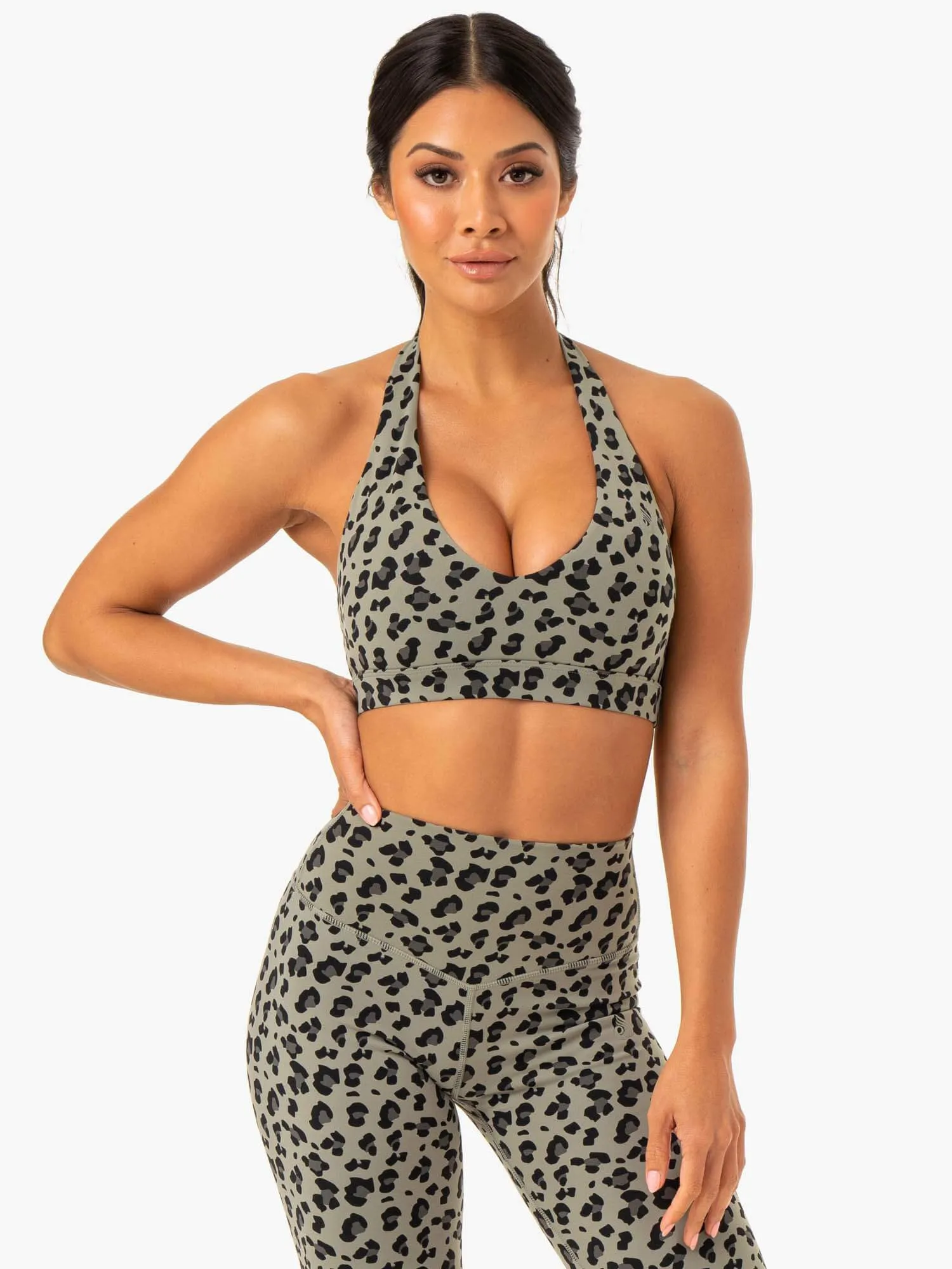 Hybrid Halter Sports Bra - Khaki Leopard sold by Ryderwear product image thumbnail 2