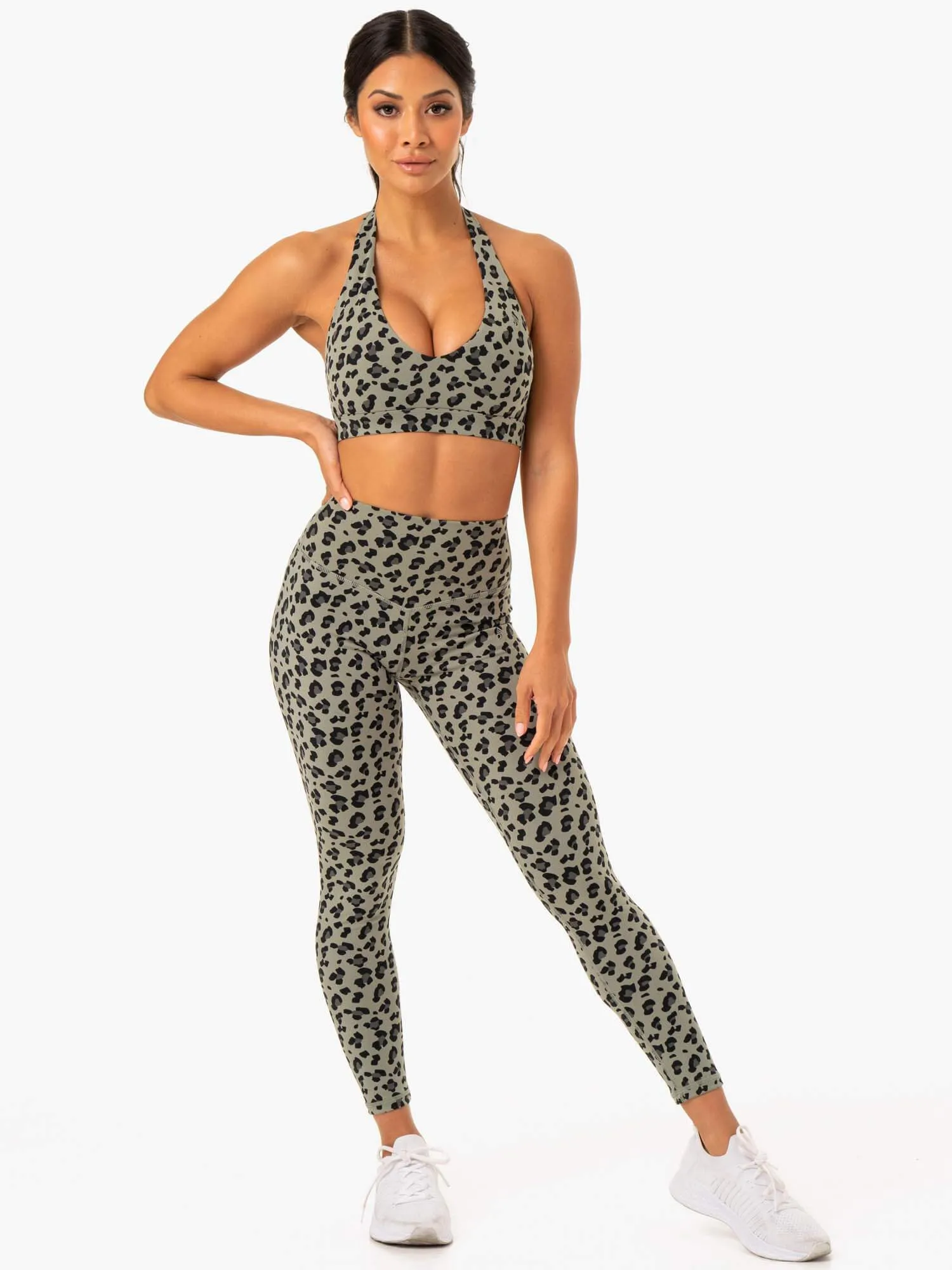 Hybrid Halter Sports Bra - Khaki Leopard sold by Ryderwear product image thumbnail 5