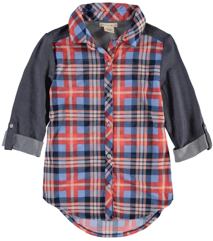 One Step Up Girls 7-16 Plaid Knit Button Top sold by S&D