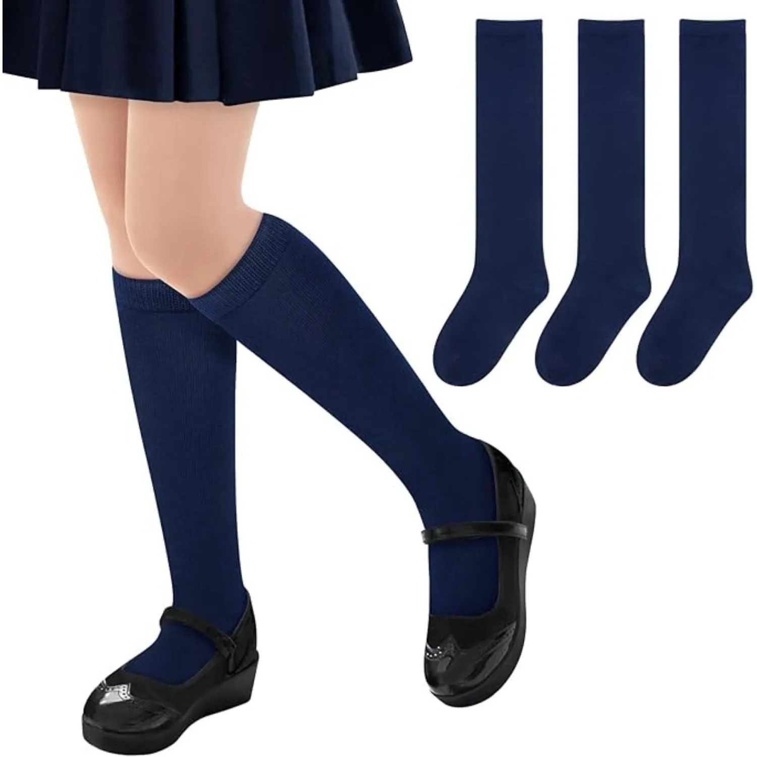 Student's Choice Girls 3-Pack Classic Flat School Uniform Knee High Dress Socks sold by S&D product image thumbnail 2