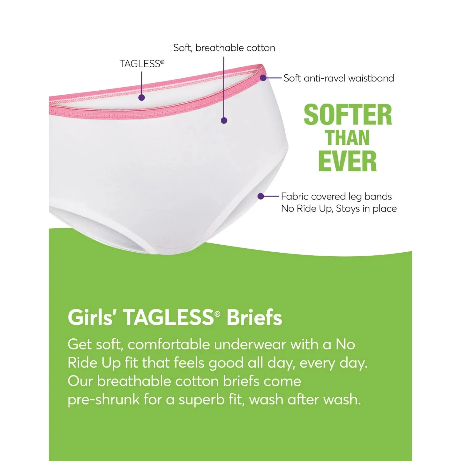 Hanes Ultimate Girls' Briefs 5 Pack Underwear Stretchy Comfy Cotton Tag free sold by S&D product image thumbnail 3