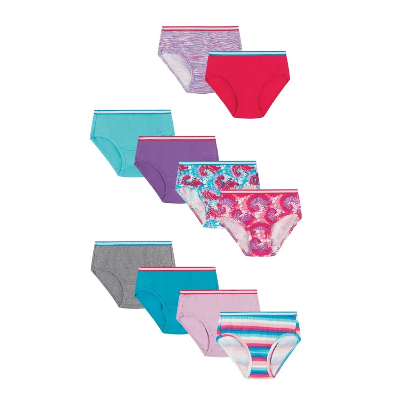 Hanes Girls' Tagless Super Soft Cotton Brief Underwear, 10 pack, Tie Dye made by Hanes