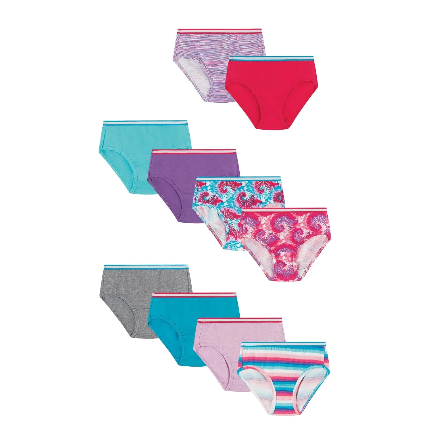 Hanes Girls' Tagless Super Soft Cotton Brief Underwear, 10 pack, Tie Dye sold by S&D
