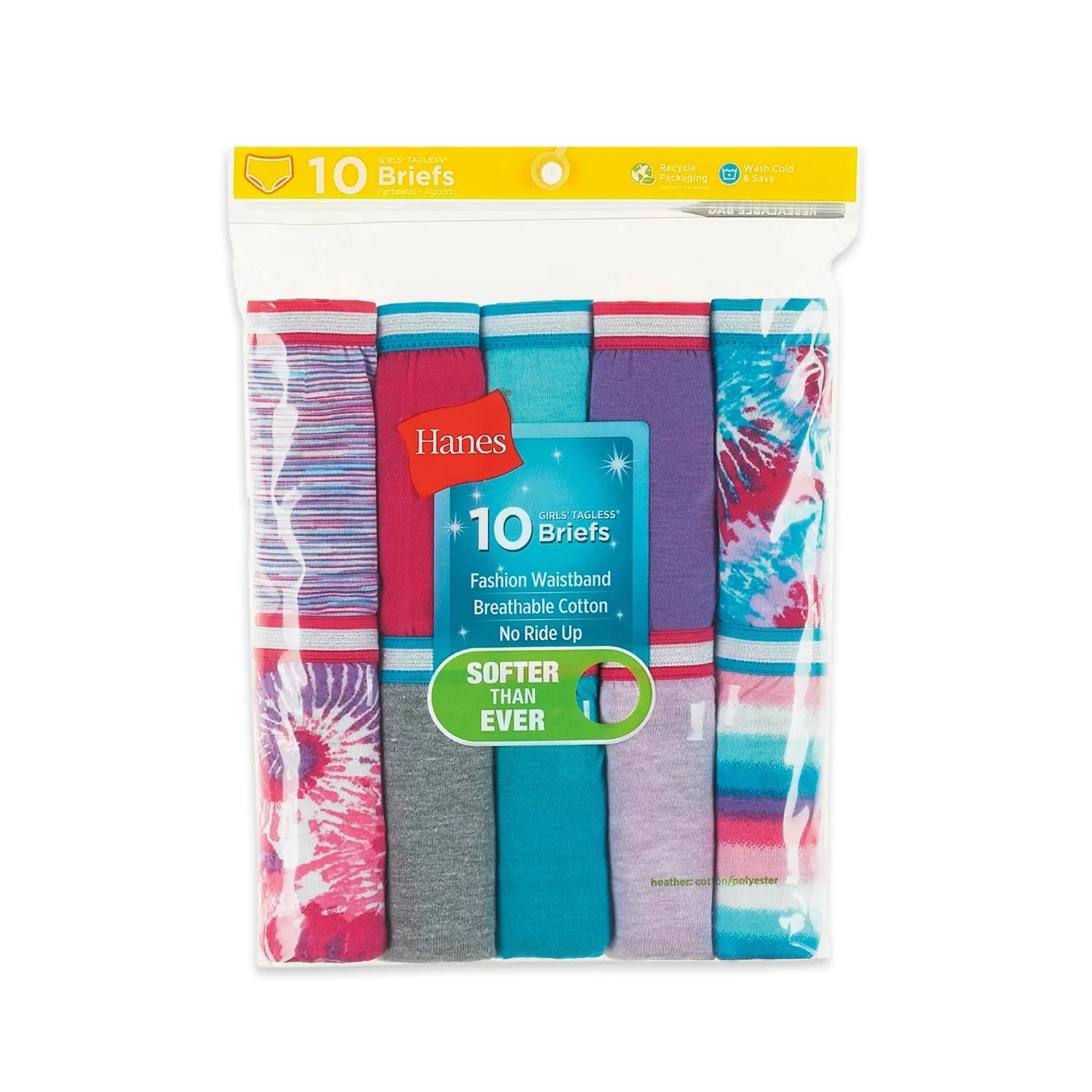 Hanes Girls' Tagless Super Soft Cotton Brief Underwear, 10 pack, Tie Dye sold by S&D product image thumbnail 2