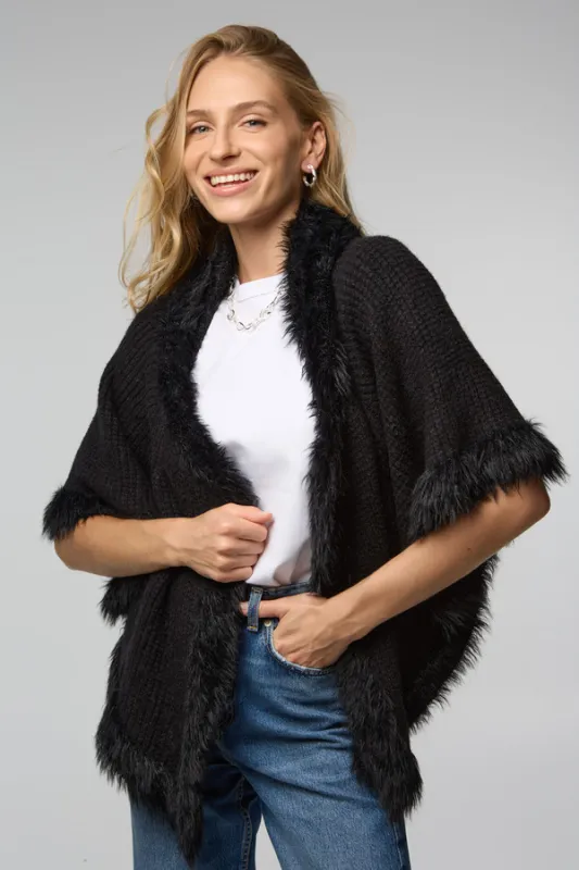 Fur Trim Knit Open Cardigan sold by SAACHI