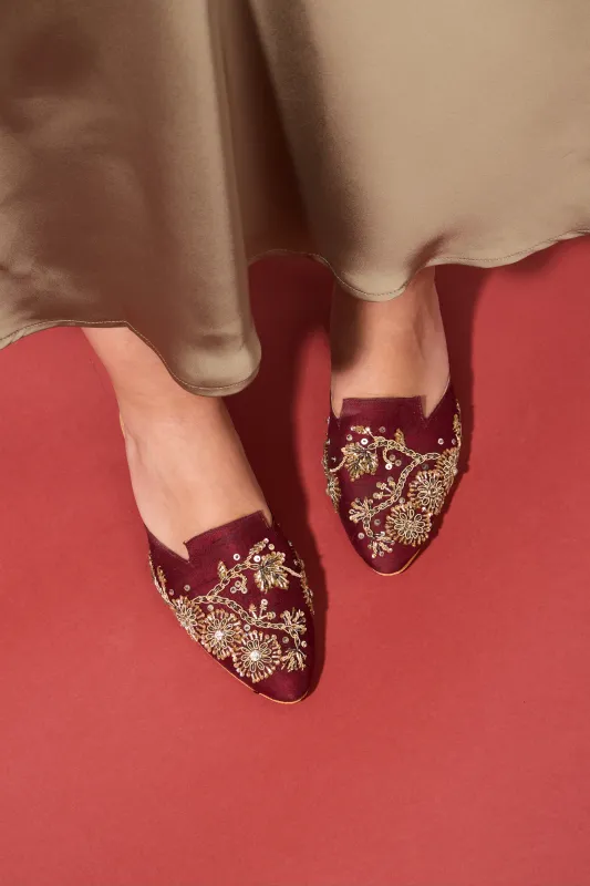 Bordeaux Floral Embellished Mules made by SAACHI