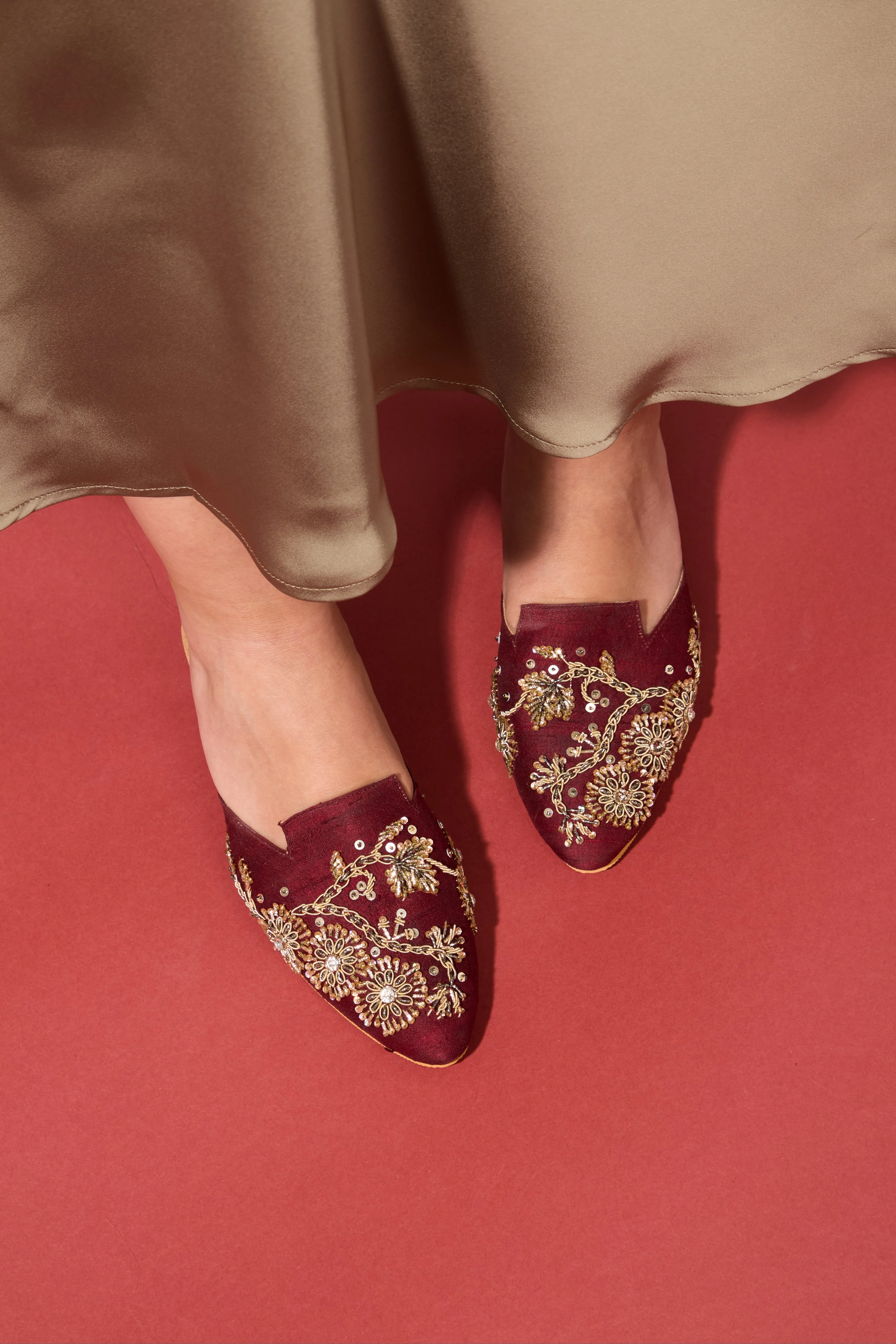 Bordeaux Floral Embellished Mules sold by SAACHI