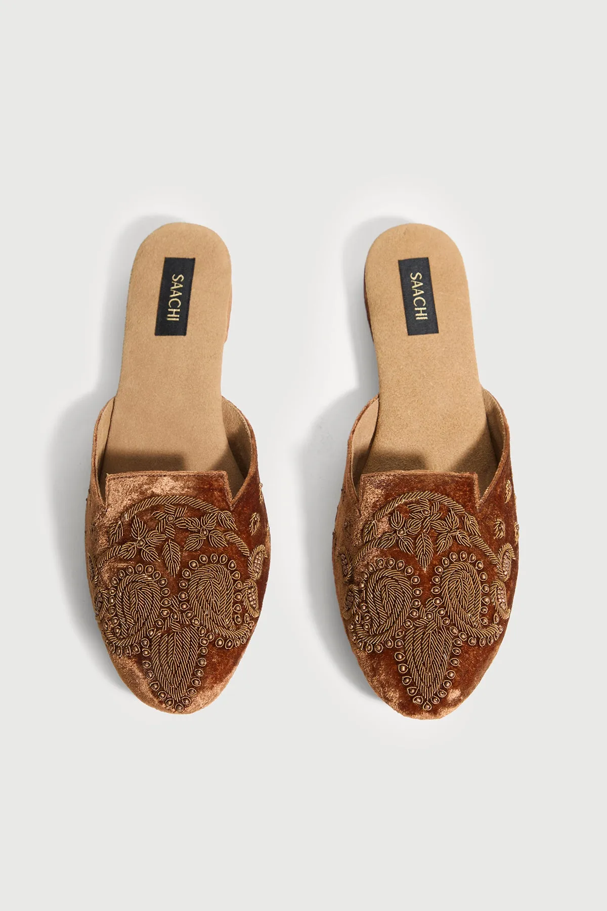 Bronze Embroidered Velvet Mules sold by SAACHI product image thumbnail 3