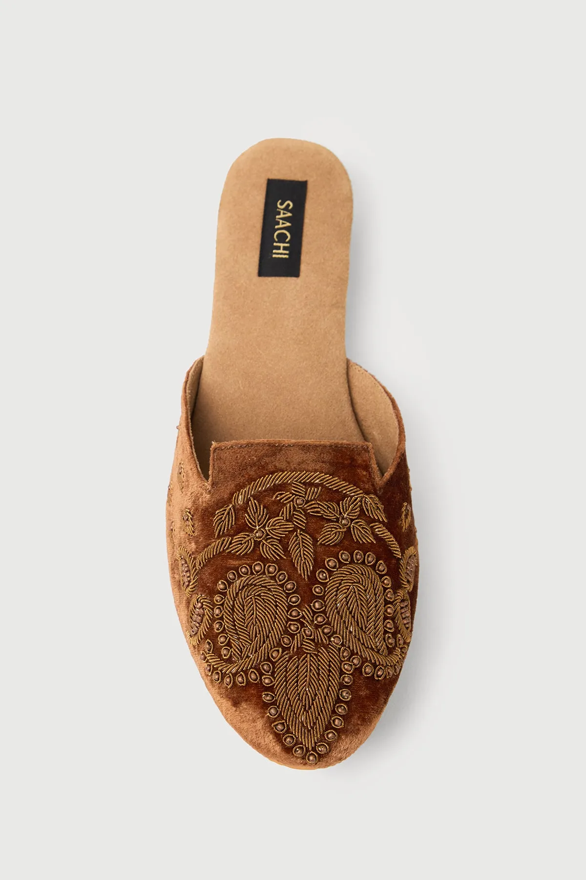 Bronze Embroidered Velvet Mules sold by SAACHI product image thumbnail 2