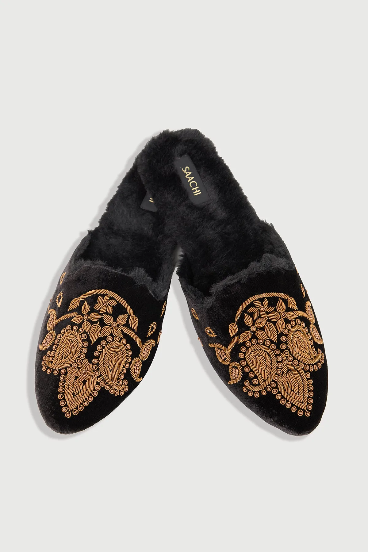 Golden Paisley Fur Mules sold by SAACHI