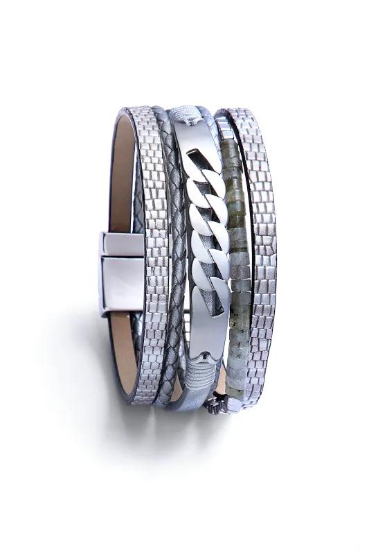 Natural Stones And Chain Leather Bracelet sold by SAACHI