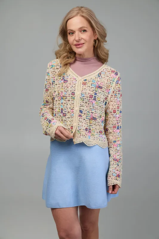 Scalloped Floral Crochet Cardi sold by SAACHI
