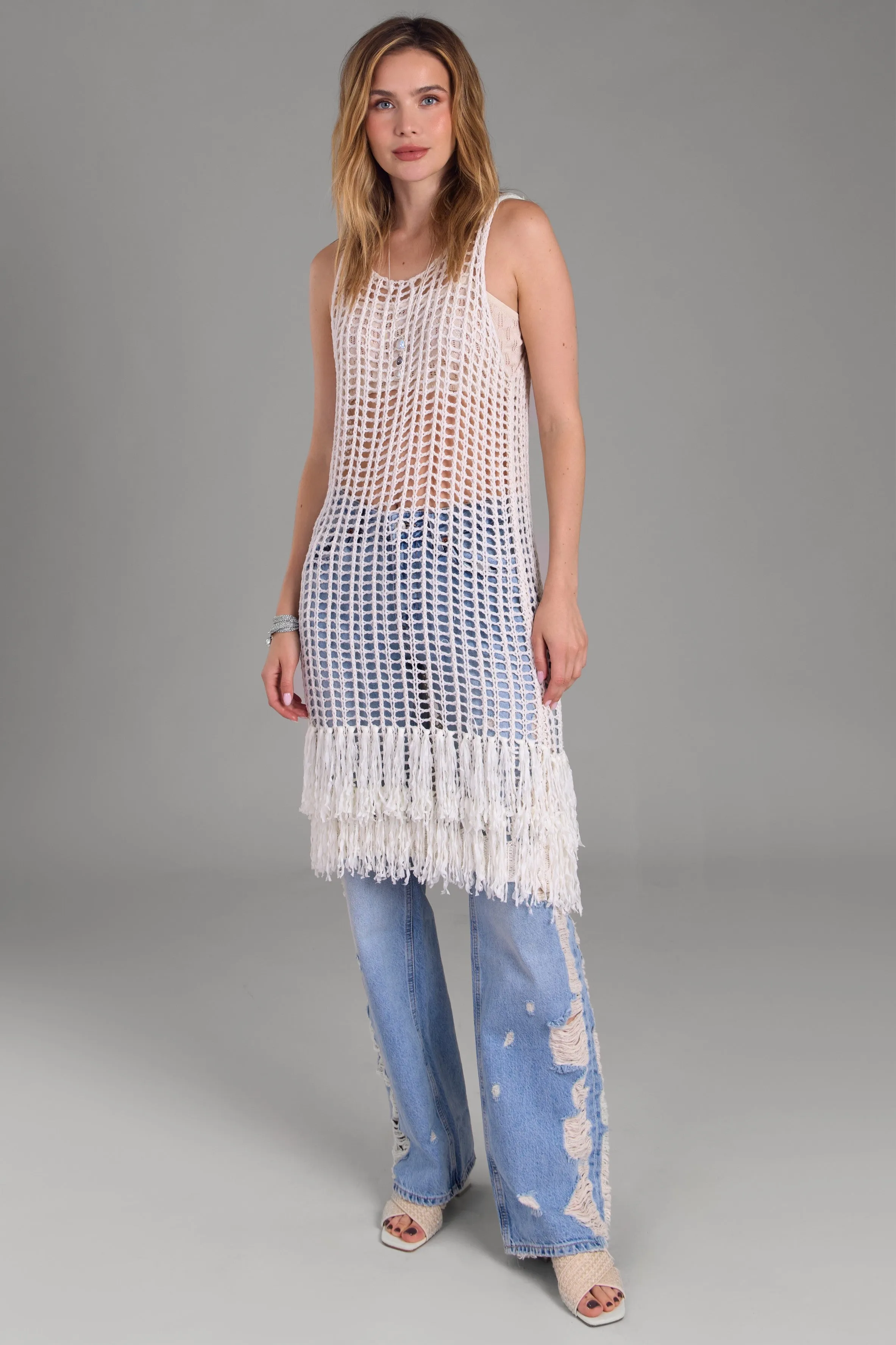 Open Knit Fringe Cover Up sold by SAACHI product image thumbnail 3